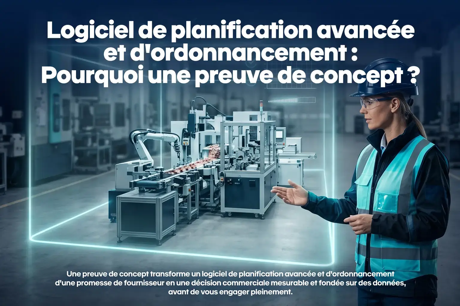 Zone de test de preuve de concept pour un logiciel de planification avancée et d'ordonnancement, montrant la validation du logiciel APS et les tests du logiciel de planification de la production avant le déploiement complet.